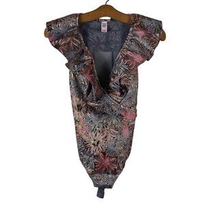 Victorias Secret Bodysuit Floral Metallic Ruffle Size XS Fairygoth Whimsi Glam
